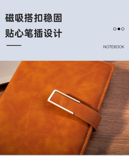 A5 Notebook with Custom Logo, Thick Leather Cover, Buckle Closure, Business Meeting Notepad, High-Quality Diary detail 9