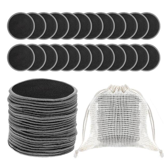 Manufacturer Wholesale Reusable Washable Makeup Remover Cotton Pads Two-Layer Facial Cleansing Pads Bamboo Charcoal Fiber Makeup Remover Pads detail 9