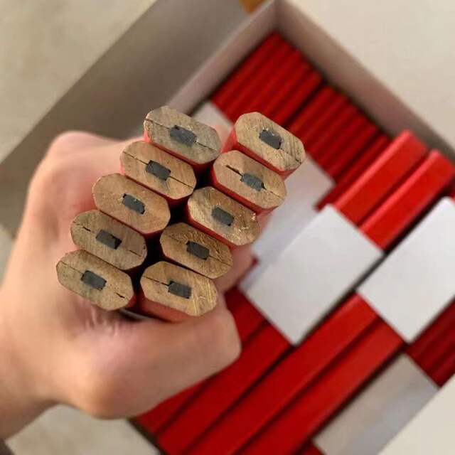 Woodworking Pencil Site Special Marking Work Special Flat Head Pen Wood Black Octagonal Red Square Line High Color Value detail 2
