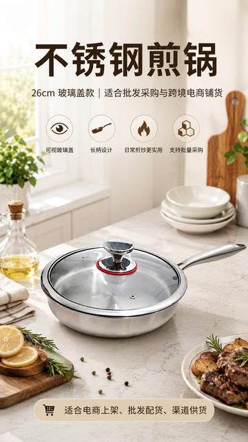304 Stainless Steel Non-Coated Flat Frying Pan Non-Stick Three-Layer Steel Steak Frying Pan 26cm Household Breakfast Egg Frying Pan detail 6
