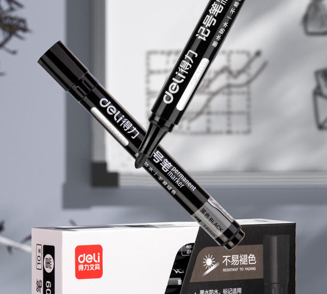 Deli SK109 Marking Pen Black Red Blue Oil Waterproof Pen Large Capacity Not Fading Logistics Marking Pen 1.8mm detail 2