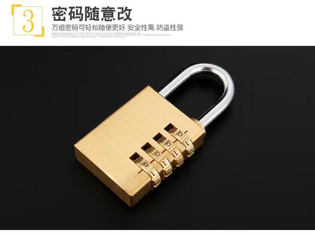 All-Copper Small Password Padlock Storage 4-Position Trolley Case Password Lock Travel Luggage Gym Home Pure Copper Lock detail 5