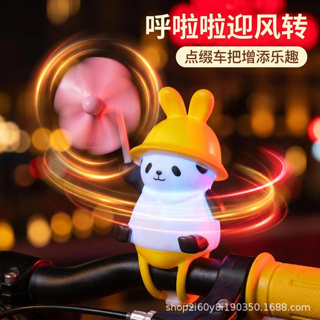 Cartoon Windmill Bicycle Light-Up Decorative Ornament Cute Panda Shiba Inu Electric Bike Handlebar Accessory Pendant detail 3