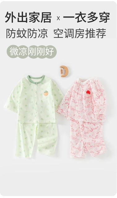 Children's Pajamas Summer Class A Cotton Baby Long-Sleeved Air-Conditioned Clothing Baby Female Split Clothes Home Clothes suit Thin 1 detail 3