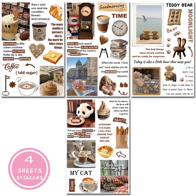 New Product 4 Pieces of Handbook Stickers Brown Ins Style Cartoon Cute Handbook Cutting Film Stickers Diary Creative Stickers detail 10