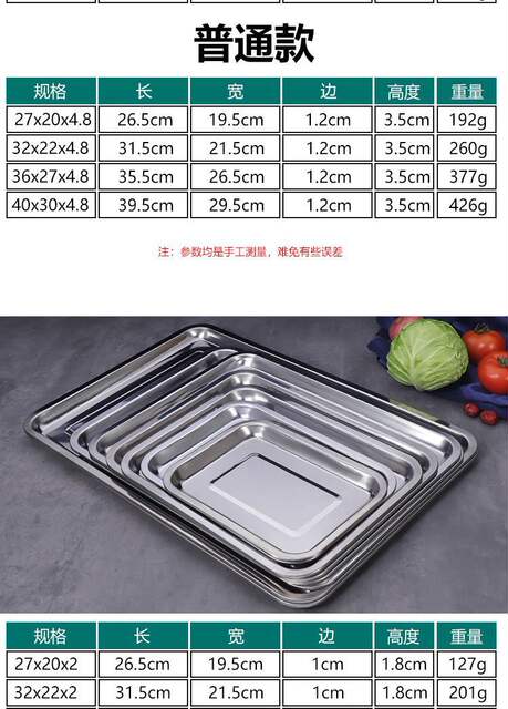 304 Stainless Steel Square Tray Rectangular Fish Plate Barbecue Plate Dinner Plate Deep Plate Steamed Rice Dumpling Plate Dish Plate for Home Use detail 8