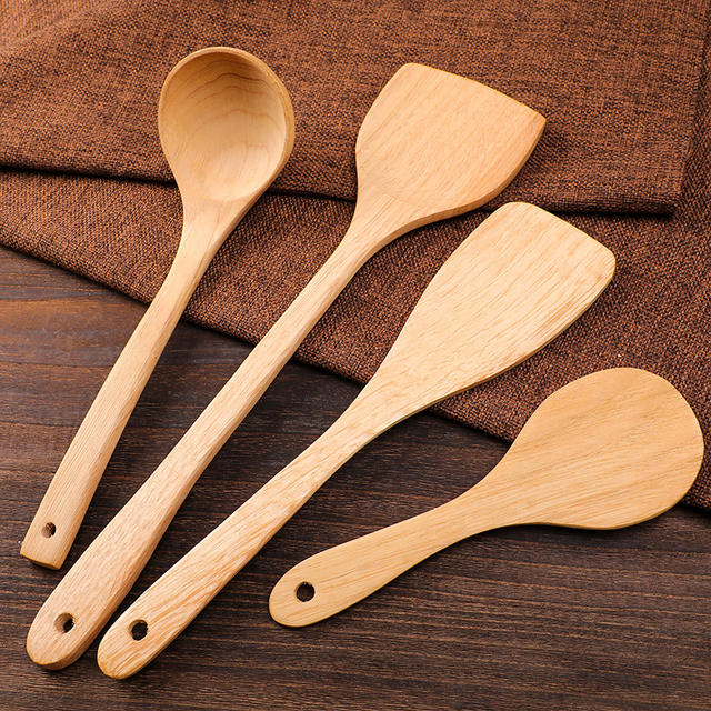 Unpainted and Unwaxed Wooden Spatula, Cooking Spatula, Household High-Temperature Resistant Long-Handled Solid Wood Spoon, Daily Kitchen Use, Yuǎnhào detail 4