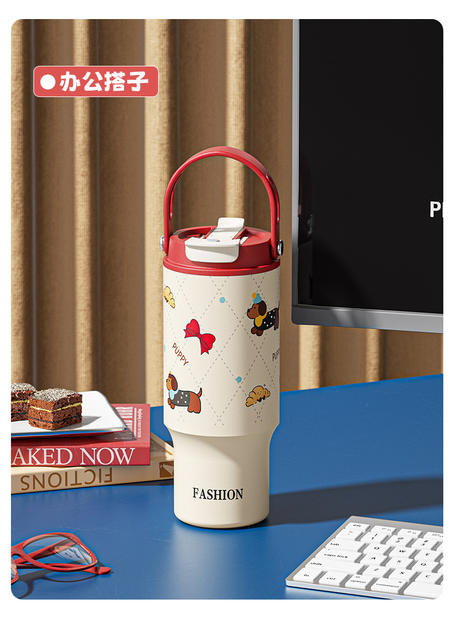 New Cartoon-Style Large-Capacity Ice Cup with Handle and Tea Compartment, High-Looking Stainless Steel Thermos Cup with Custom Logo detail 12