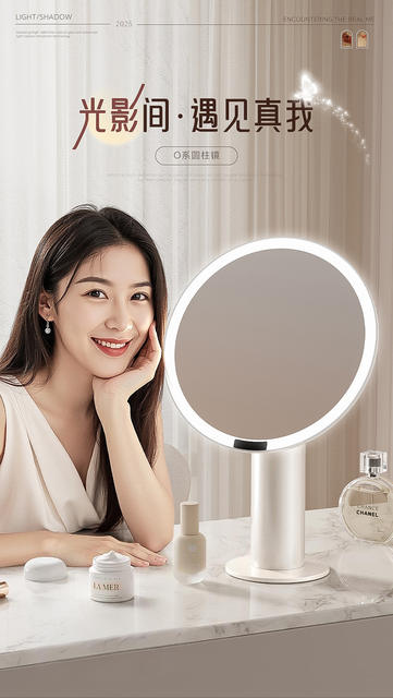 Led Makeup Mirror 2025 New Style with Light Fill-In Mirror Home Desktop Desktop Mirror Dressing Table Rechargeable High-Definition Mirror detail 1