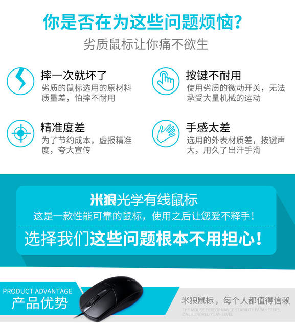 Mi Wolf M1 Mouse USB Wired Home Office Business Heavy Use Desktop Laptop Optical Mouse detail 4