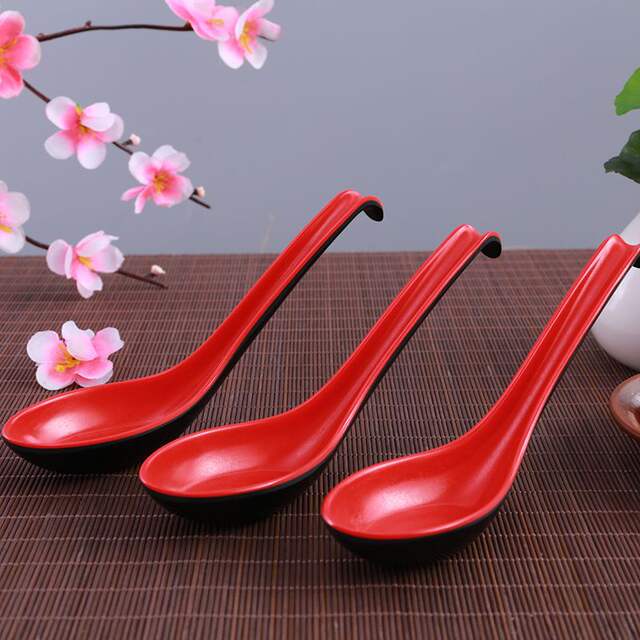 Practical Red and Black High-Temperature Melamine Spoon, Imitation Porcelain Long-Handled Spoon, Anti-Scalding and Anti-Slip Soup Spoon, Noodle Spoon Manufacturer detail 4