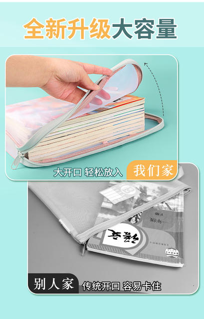 Subject Bag Subject Classification Storage Bag Transparent Document Bag Student Junior High School Student L-Shaped Multi-Layer Test Paper Bag Wholesale detail 7