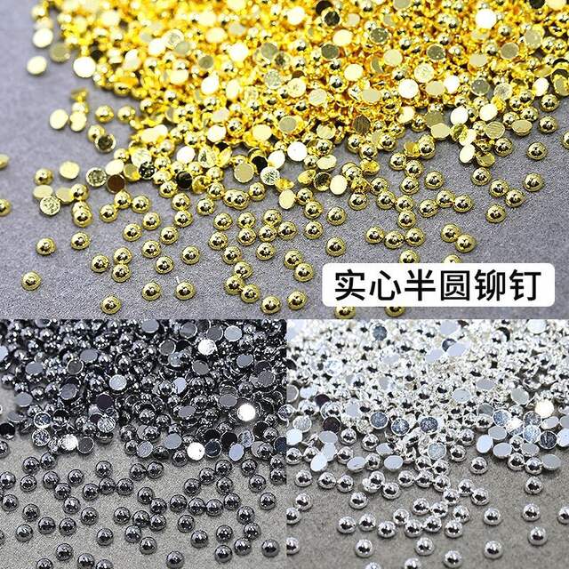 Wholesale Metal Semi-Circle Rivets Nail Art Jewelry Flats Bottom Solid Hemisphere Steel Beads Gold Silver Nail Accessories detail 1