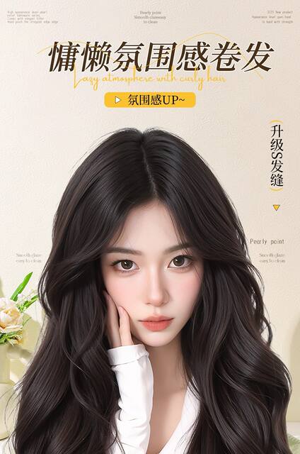 Full Wig for Women, Realistic Hair, Natural Seamless Middle Part Bangs, Big Wave Wig, Long Hair Full Wig Set detail 1