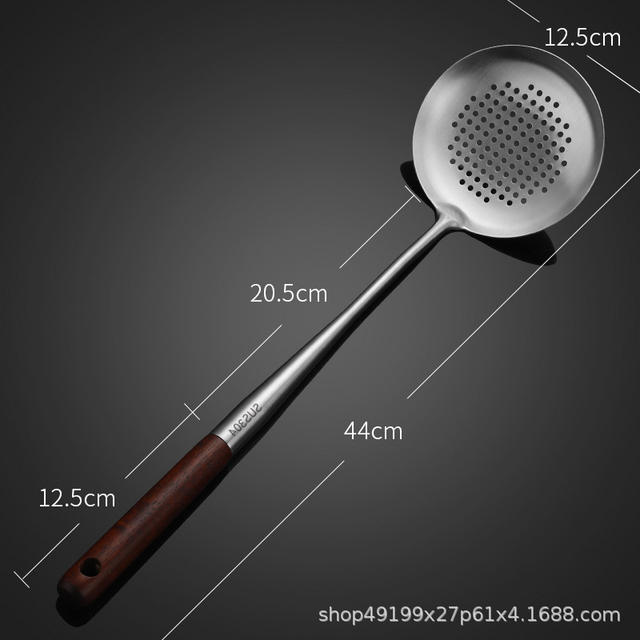 304 stainless steel spatula cooking shovel kitchenware lengthened wooden handle frying shovel household frying spoon chef pot spoon Colander