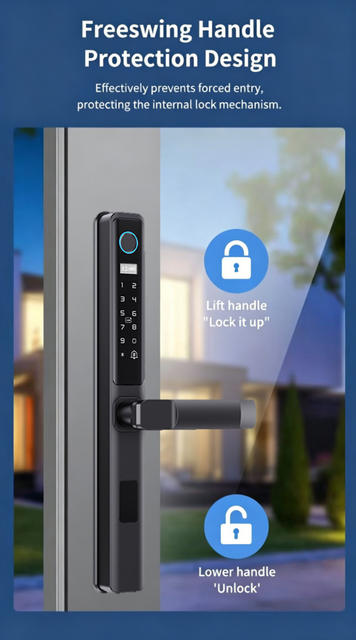Broken Bridge Aluminum Smart Fingerprint Lock Glass Door Password Lock Outdoor Waterproof Narrow Edge Patio Door Sliding Aluminum Alloy Door Lock detail 4