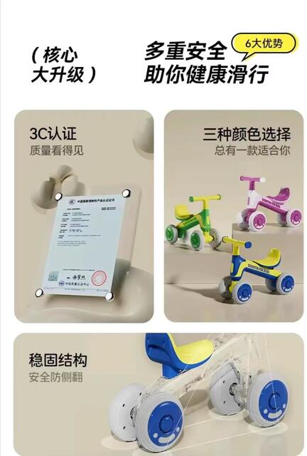 Children's Balance Car 1-2-3 Years Old Baby Walker Infant and Toddler Without Pedals Kidsren's Four-Wheel Sliding Car detail 2