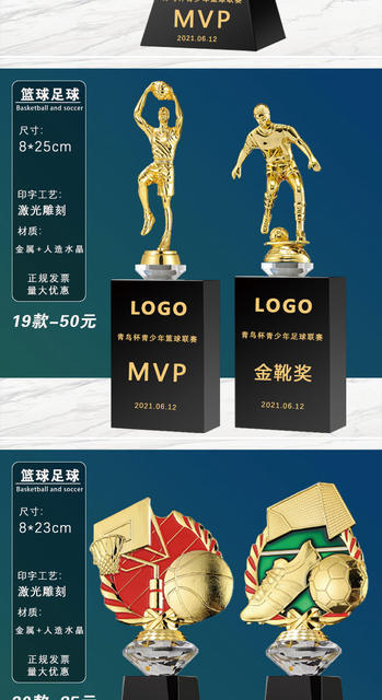 Basketball Trophies and Medals, Various Basketball and Football Award Trophies, Event Honor Crystal and Metal Trophies Wholesale detail 11
