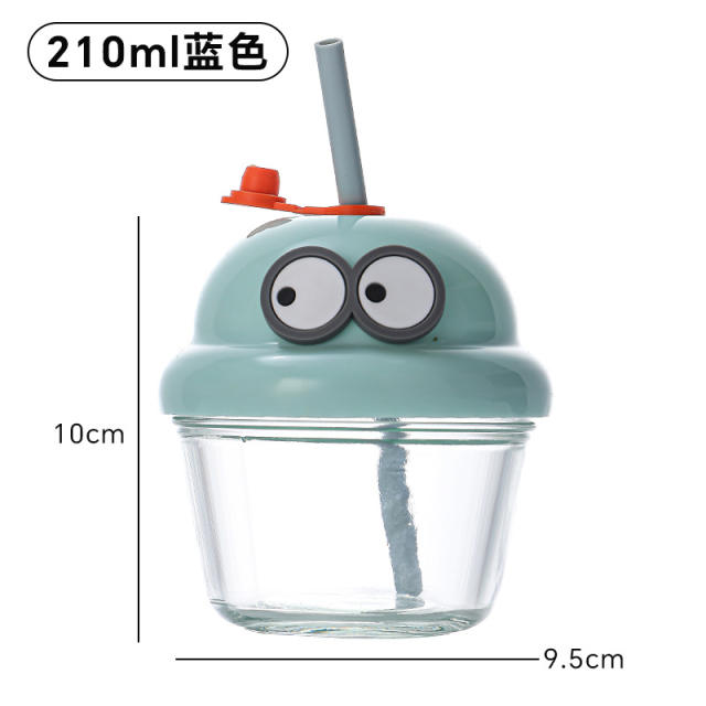 High-Appearance Mini Chubby Cup, Cute Straw Glass Cup, Trendy Internet Celebrity Cartoon Water Cup with Lid, Large Capacity Cup