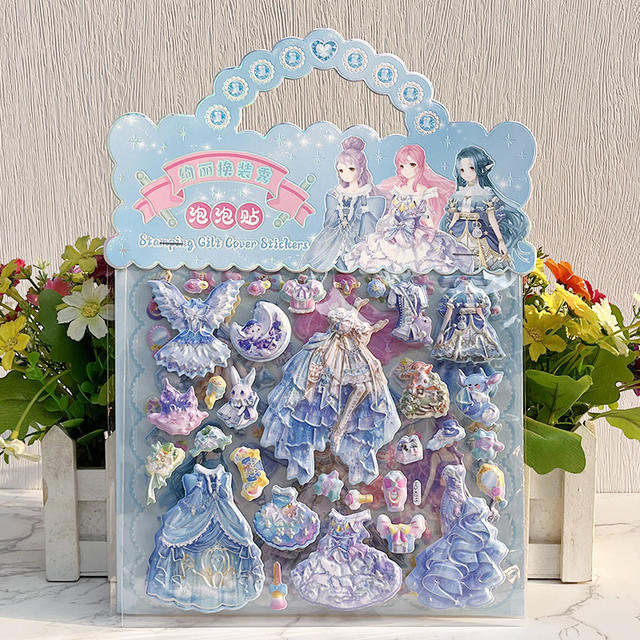 Children's Satchel Double-layer Princess Dress-up Stickers for Little Girls to Change Clothes and Characters Cartoon Hot Stamping Stereo Stickers detail 7