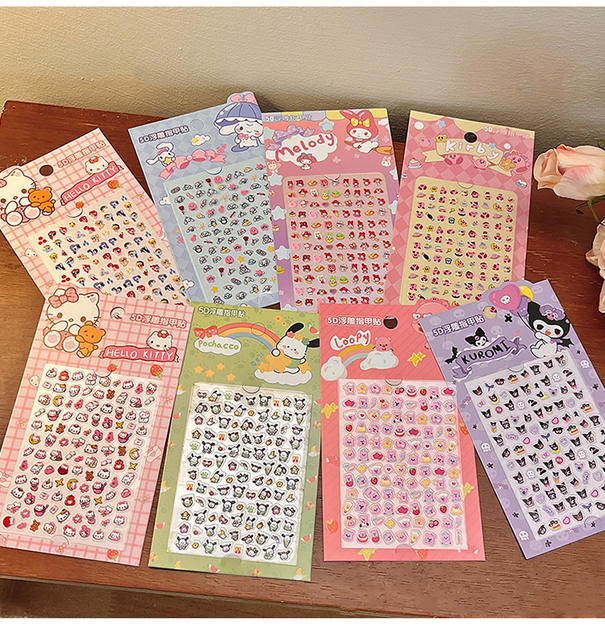 5D embossed nail stickers children's nail stickers childlike creative stickers stickers cartoon kulomi girl nail jewelry detail 9