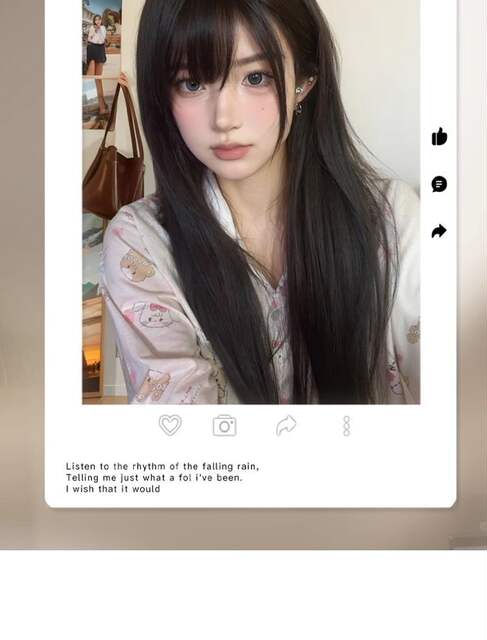 Wig for Women with Medium and Long Hair, Fuchi Style Black Long Straight Artificial Hair Full Headgear Fashionable Full Bangs Natural Wig Set detail 9