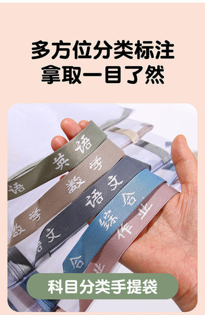 Transparent Mesh Subject Classification File Bag Zipper Double-Layer Large-Capacity Morandi Color Tutoring Bag for Primary School Students detail 10