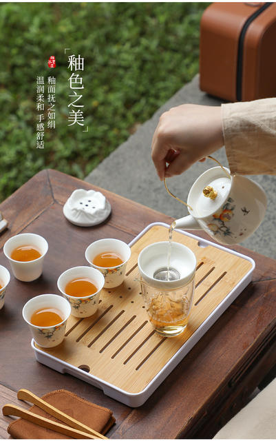 Travel Kung Fu Tea Set, Ceramic Teapot and Teacups, a Complete Set, Portable Outdoor Gift, Practical Gift for Clients detail 5