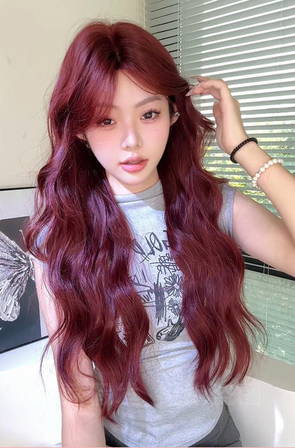 Zhou Li Wig Raspberry Red Sweet Natural Long Curly Hair Fashionable Stylish Full Head Wig That Enhances Complexion and Looks Natural Wholesale detail 12