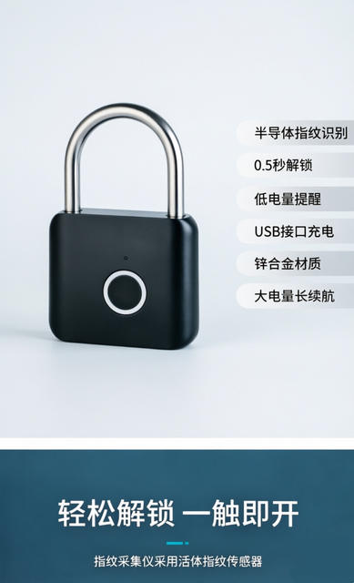 Cross-Border Wholesale Fast Fingerprint Recognition Smart Padlock Metal Anti-Theft Suitcase Lock Portable Identification Security Lock detail 9
