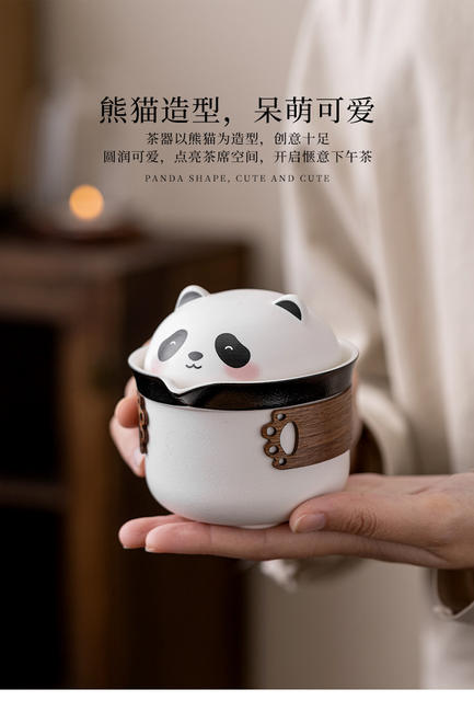 Panda Travel Tea Set Ceramic One Pot Three Cups Cute Portable Quick Cup Filter Tea Cup Outdoor Business Gift detail 8