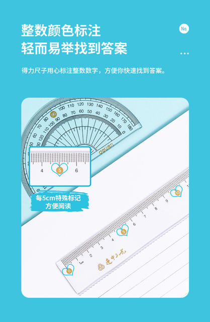 Deli 79533 Ruler suit Triple Set Ruler Student Stationery Ruler Drawing Protractor Triangle Plate detail 8