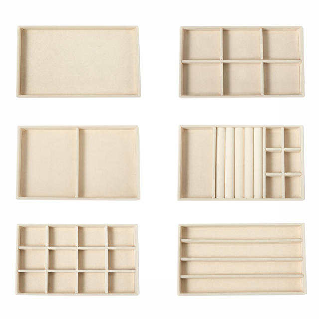 Beige jewelry tray jewelry box storage box ear studs earrings drawer flannel plate detail 2