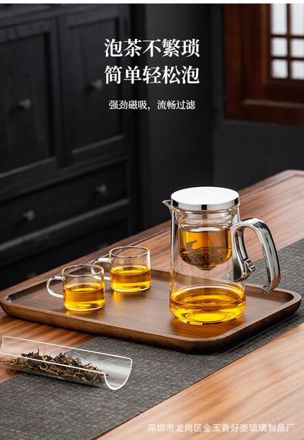 Heat-Resistant Magnetic Suction Tea Infuser Set with All-Glass Inner Liner, Tea-Water Separation Teapot, One-Touch Filter Tea Maker, Tea Cup detail 10