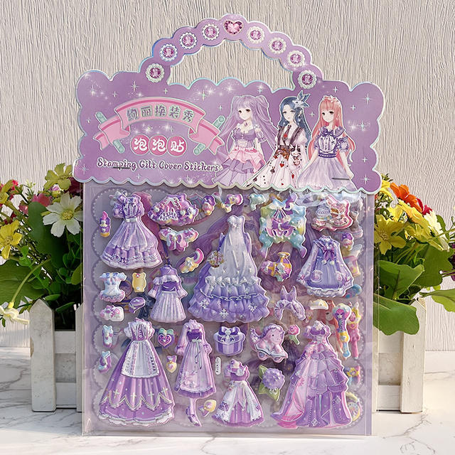 Children's Satchel Double-layer Princess Dress-up Stickers for Little Girls to Change Clothes and Characters Cartoon Hot Stamping Stereo Stickers detail 6