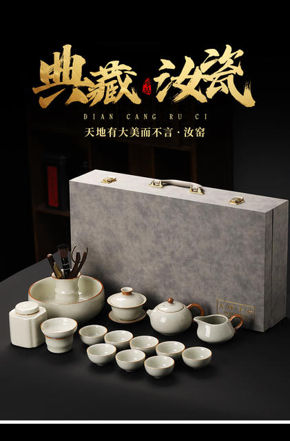 New Ru Kiln Kung Fu Tea Set suit Ceramic Teapot Lid Bowl Tea Cup Tea Tray Light Luxury High-end Household Tea Drinking Chinese Style detail 2
