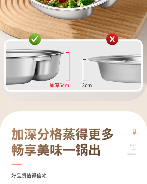 316L Stainless Steel Divided Steaming Tray with Handle, Portion Control Plate, Round Plate, Steamer Basket, One Pot Steaming Grid detail 10