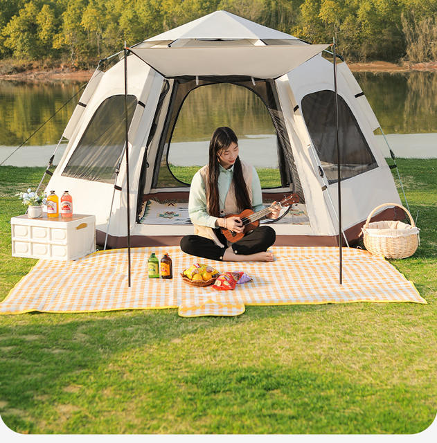 Customized Hexagonal Tent with Double Doors and Four Windows for Outdoor Travel and Camping, Fully Automatic Tent with Sun Protection, Rain Protection, Cold Protection, and Warmth detail 6