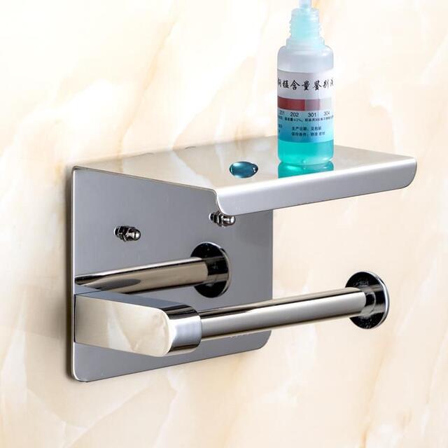 304 stainless steel tissue holder hotel toilet bathroom mobile phone tissue box toilet paper holder wall hanging perforated roll paper holder detail 5
