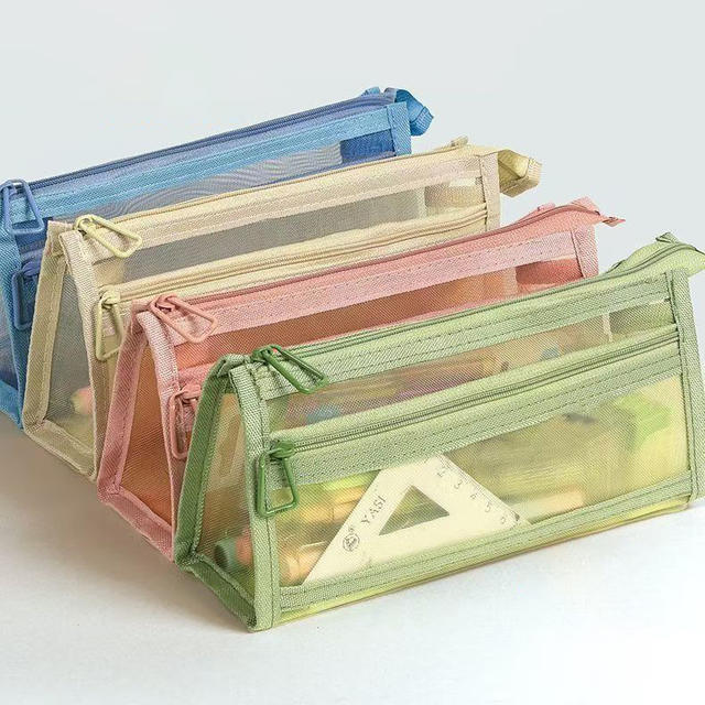 Transparent Mesh Double-Layer Pencil Bag for Kidsren, Men and Women, New Primary School Students, Large Capacity, High Appearance, Simple Subject Stationery Bag detail 10