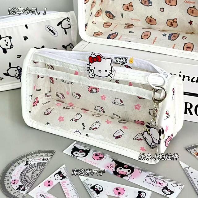 Xiaohongshu's Popular Ins High-Looking Cute Cartoon Transparent Triangle Pencil Bag Student-Specific Stationery Storage Bag detail 12