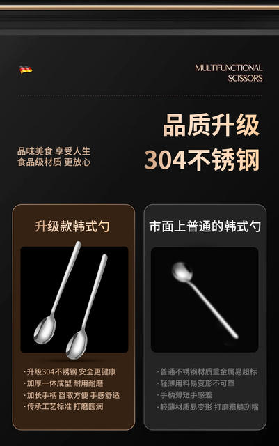 304 Stainless Steel Spoon Household Tableware Korean Spoon Eating Spoon Long Handle Thickeneded Spoon Coffee Stirring Round Spoon detail 9