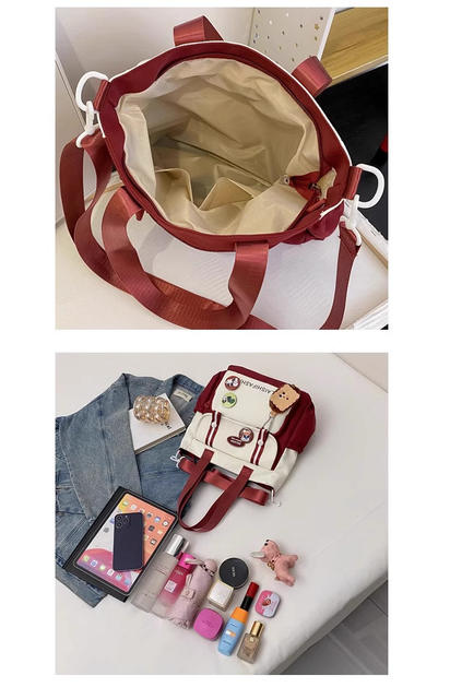 Japanese Ins Contrast Color Student Handbag Tillage Bag Canvas Junior High School Student Large Capacity Class Bag Women's Crossbody Bag detail 12