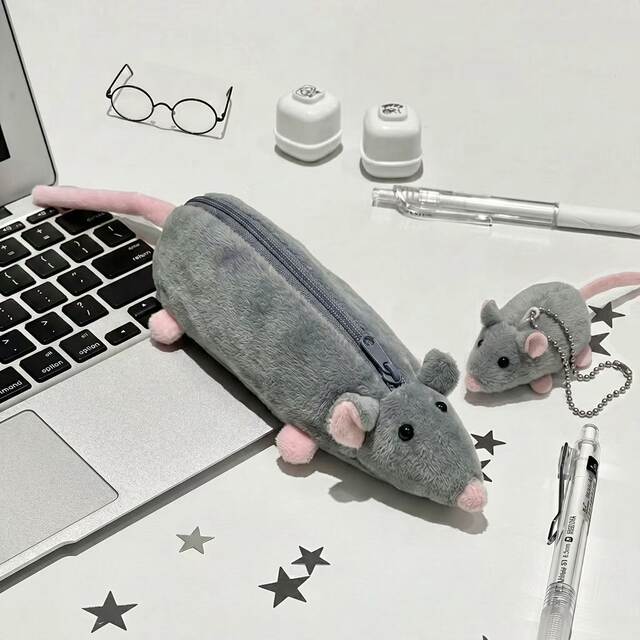 Popular Cute Squirrel Pencil Case, Mouse Pencil Case, Plush Toy, Student Stationery Storage Bag, Niche Item for Female Students
