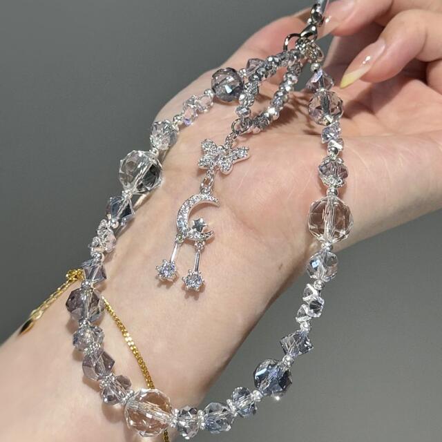 【Ocean Blue Glacier】New Summer Style Ice-Clear Sugar Cube Beaded Phone Chain, Exquisite and Dazzling Niche Phone Lanyard detail 5