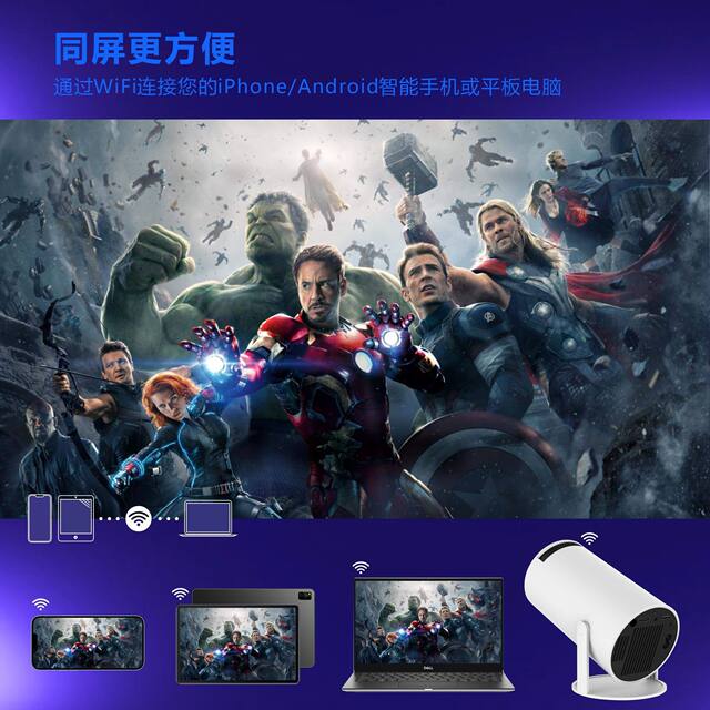 Cross-Border Hot Product Hy300 Projector, Home Mini Portable High-Definition Projector, Supports Wireless Screen Sharing on Large Screens detail 1