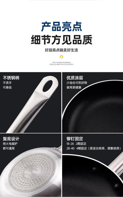 Cross-Border Non-Stick Frying Pan, Commercial Flat-Bottom Frying Pan, Multi-Size Frying and Cooking Pan, Suitable for Home Use, Compatible with Induction Cookers and Gas Stoves detail 3