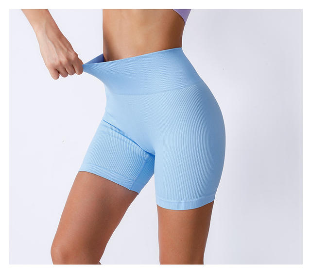 European and American Seamless Threaded Yoga Shorts, Three-Quarter Yoga Pants, Quick-Dry, Seamless, High-Waisted Sports Cycling Shorts for Women detail 12