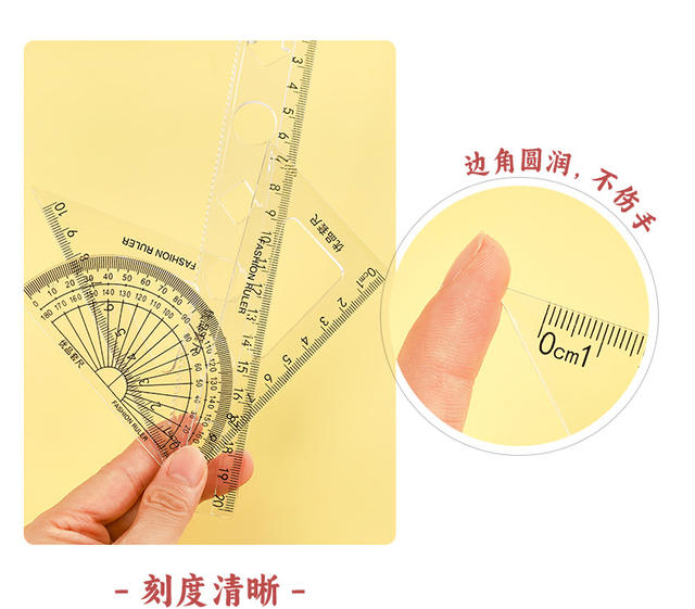 Creative Inspirational Ruler Set for Students, Four-Piece Set, High-Quality Transparent Ruler, Triangle Ruler, Protractor, Ruler Set Wholesale detail 10