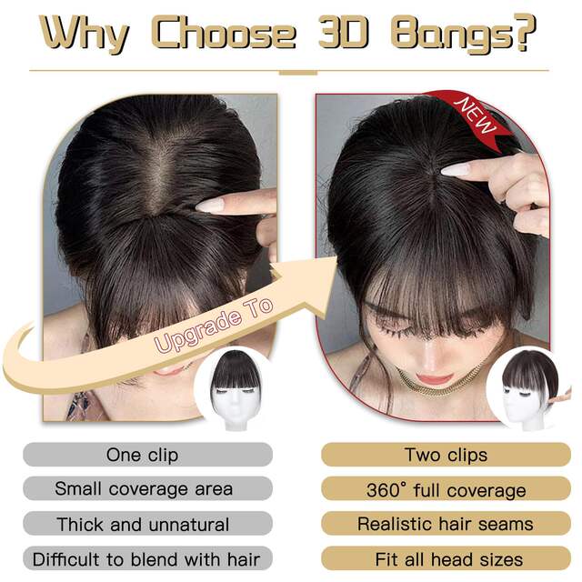 3D wig piece bangs hand-woven neat bangs female horoscope 10inc real person hair elegant bangs t-shaped golden wig piece detail 10